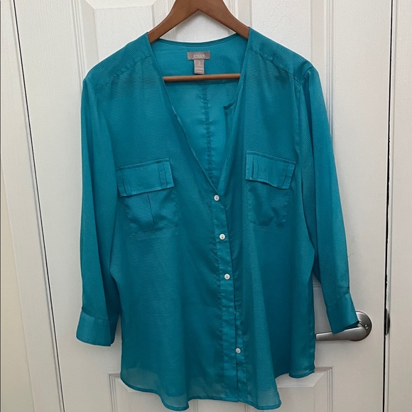 Chico's Tops - Chico's Teal Sheer Button-Down Shirt. Chico’s Size 3
